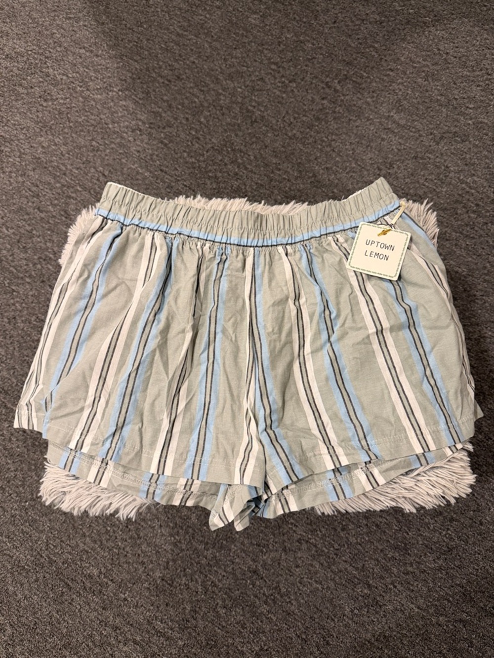 Uptown Lemon Striped Elastic Waist Pull-On Shorts - Light Blue & White
